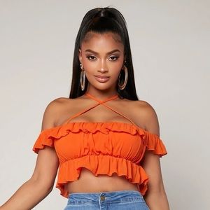 🔸Sexy Neon Orange Ruffle Top size XL (12) 🔸 NEW